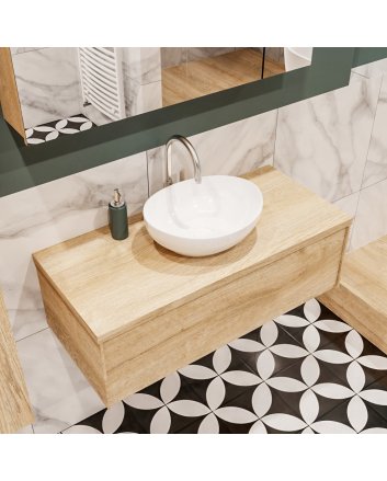 Mondiaz Lush 100 badmeubel washed oak 1 lades wastafel Barco midden 1 kraangat