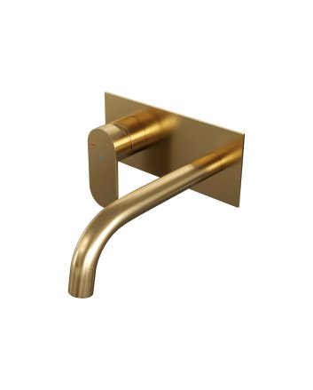 BRAUER Gold Edition inbouw wastafelmengkraan met gebogen uitloop en afdekplaat model C2 goud geborsteld PVD