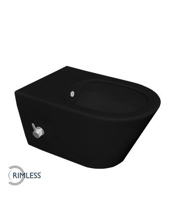 Stereo wandcloset rimless met bidetkraan warm en koudwater mat zwart