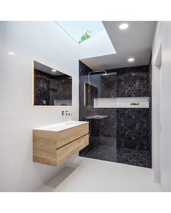 Mondiaz Vica 120 badmeubel washed oak 2 lades Moon rechts geen kraangat