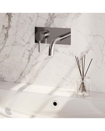 BRAUER Chrome Carving inbouw wastafelmengkraan met gebogen uitloop en afdekplaat model A2 chroom