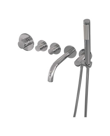 BRAUER Chrome Edition thermostatische inbouw badkraan SET 01 met uitloop en staaf handdouche en doucheslang en wandaansluitbocht chroom