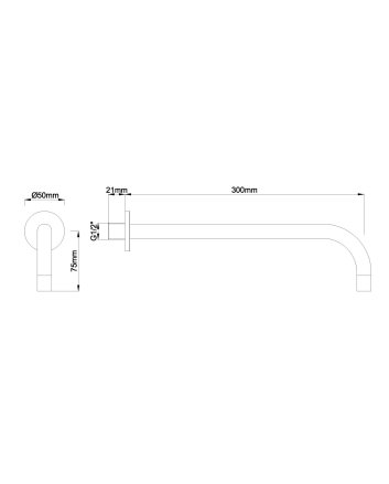 SLIM 18mm uitloop rond 30cm 1/2'' chroom