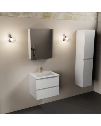Mondiaz Aivy 60cm badmeubel Talc, wastafel glanzend wit keramiek midden 1 kraangat met spiegelkast