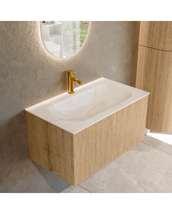 Mondiaz Kurve-Dlux 80cm badmeubel kleur Oak met 1 lade en 0 deuren. Wastafel Big small Midden 1 kraangat Ostra.