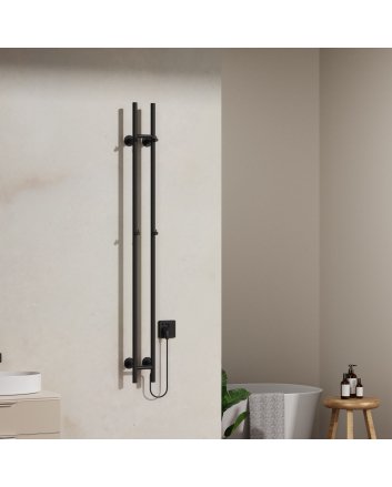 150cm Sticky - 60W Dryheating - Mat Zwart - Elektrische Staafhandoekradiator Dubbel