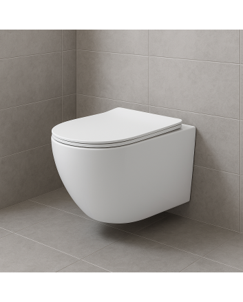 Eco Elegance compact hangtoilet mat wit – randloos met tornado flush &amp; soft close 