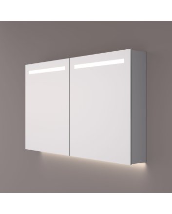Hipp Design Luxe spiegelkast 160x70cm met horizontale LED banen, indirecte onderverlichting, spiegelverwarming, 2 geaarde stopcontacten en verstelbare glazen planken