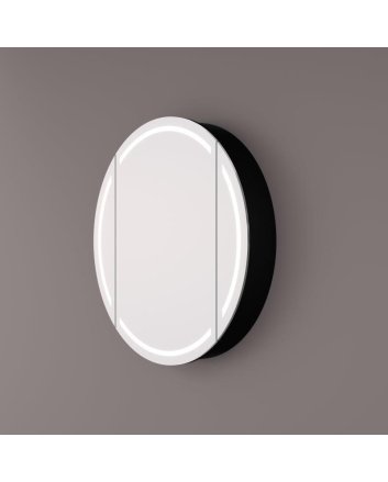Hipp Design Luxe ronde spiegelkast 100cm in mat zwart met LED verlichting rondom, spiegelverwarming, geaard stopcontact en verstelbare glazen planken