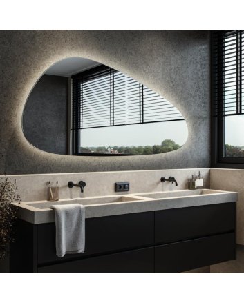 Hipp Design organische LED spiegel 120x70cm met indirecte verlichting rondom, spiegelverwarming, kleurenwissel, touchdimmer, hoge kant links
