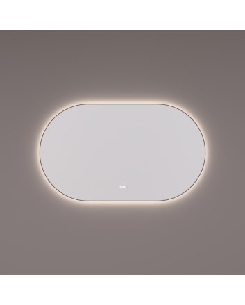 Hipp Design mat zwarte rechthoekige ovale LED spiegel 160x70cm met indirecte verlichting rondom, touchdimmer en spiegelverwarming