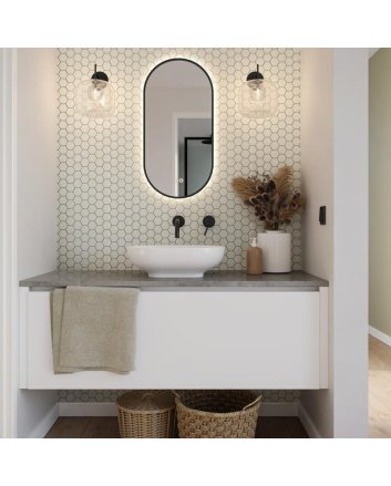 Hipp Design mat zwarte rechthoekige ovale LED spiegel 40x80cm met indirecte verlichting rondom, spiegelverwarming, kleurenwissel en touchdimmer