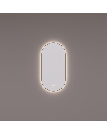 Hipp Design mat zwarte rechthoekige ovale LED spiegel 40x80cm met indirecte verlichting rondom, spiegelverwarming, kleurenwissel en touchdimmer