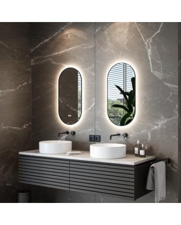 Hipp Design rechthoekige ovale LED spiegel 40x80cm met indirecte verlichting rondom, spiegelverwarming, kleurenwissel en touchdimmer