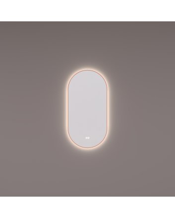 Hipp Design rechthoekige ovale LED spiegel 40x90cm in geborsteld koper PVD met indirecte verlichting rondom, spiegelverwarming, kleurenwissel en touchdimmer