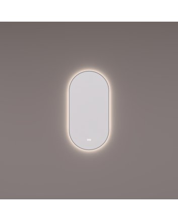 Hipp Design rechthoekige ovale LED spiegel 40x90cm in geborsteld gunmetal PVD met indirecte verlichting rondom, spiegelverwarming, kleurenwissel en touchdimmer
