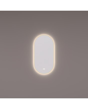 Hipp Design rechthoekige ovale LED spiegel 40x90cm in geborsteld messing PVD met indirecte verlichting rondom, spiegelverwarming, kleurenwissel en touchdimmer