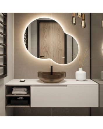Hipp Design ronde organische LED spiegel 120x102cm met indirecte verlichting rondom, spiegelverwarming, kleurenwissel en touchdimmer