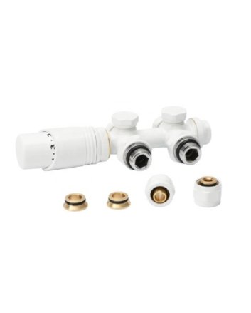 Witte radiator aansluitset Haaks voor radiatoren met onder aansluiting t.b.v 16 mm buis