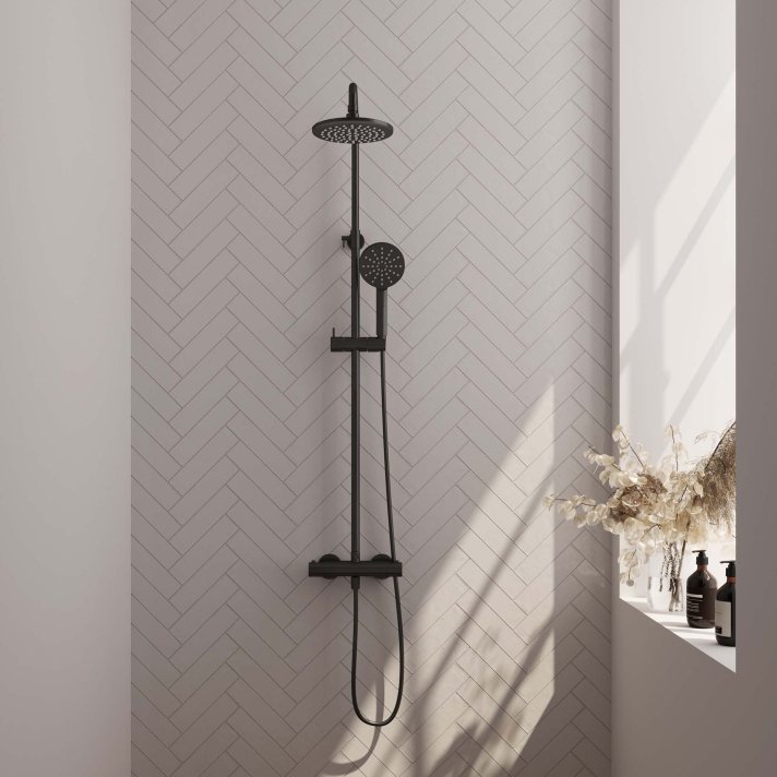 BRAUER Black Edition opbouw thermostatische regendouche SET 02 met 20 cm douchekop en 3-standen handdouche en doucheslang mat zwart