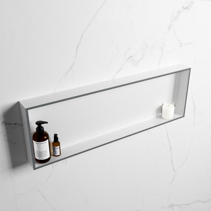 Mondiaz Easy Nis 89,5x29,5cm in solid surface kleur Plata | Talc. 1 vak  geschikt voor in- of opbouw