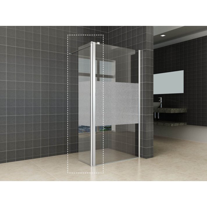 Comfort zijwand draaibaar rechts 350 x 2000 x 10 mm nano helder glas met melkglas middenband/chroom