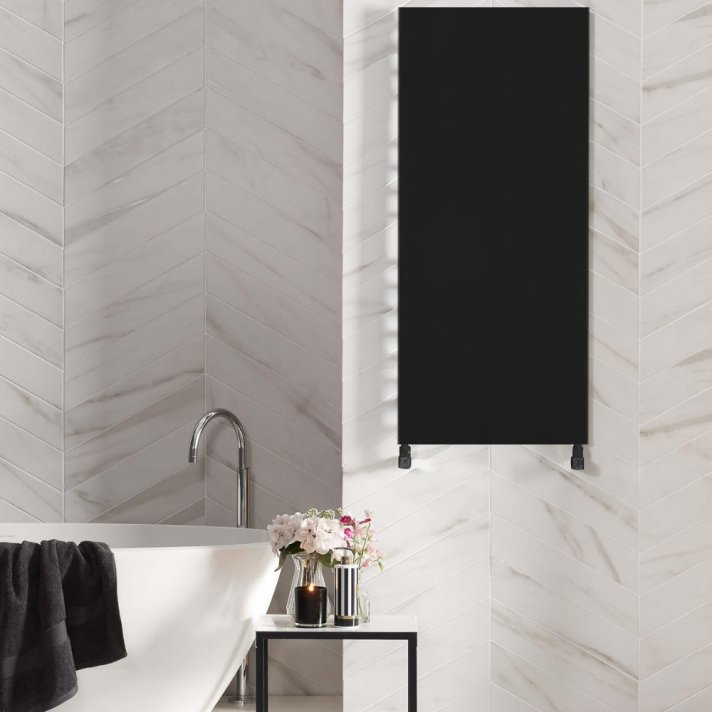 500x1600 - 906 Watt | Handdoekradiator Vlak Mat Zwart Zij- & Middenaansluiting