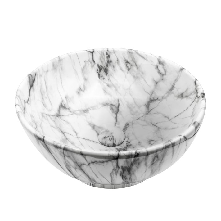 Eco Elegance Zebra Keramische Opbouw Waskom Met Push-Up (41x41x18cm) - Marmeren Look