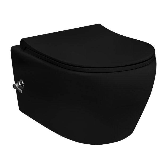 Eco Elegance Rimoff Ophang Wc Met Bidet Warm/Koud Water - Mat Zwart (zonder zitting)