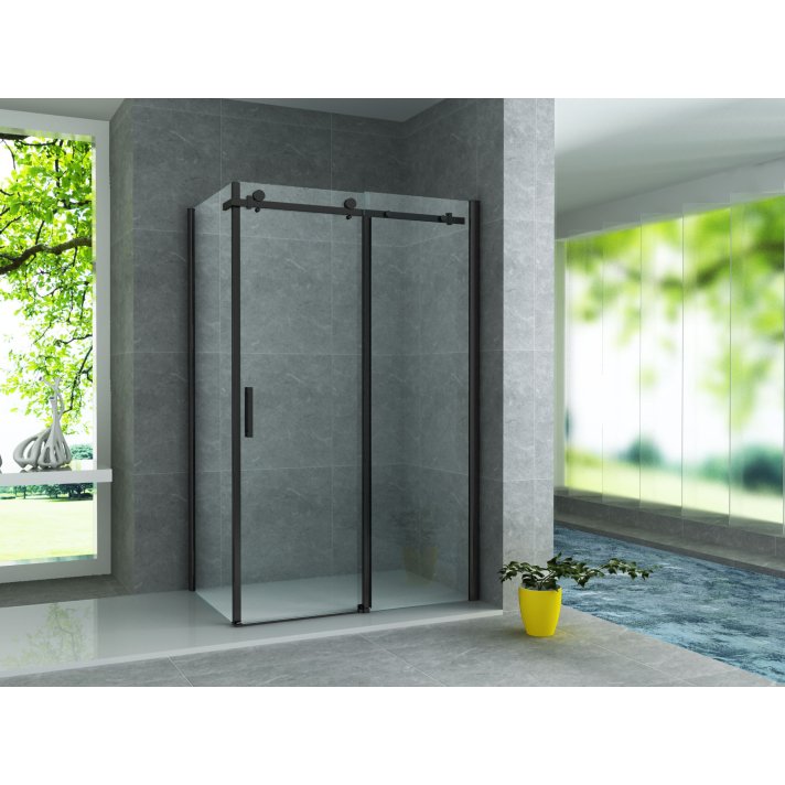 Eco Elegance Mat Zwart Schuifdeur + Zijwand 8mm 90x140x195cm