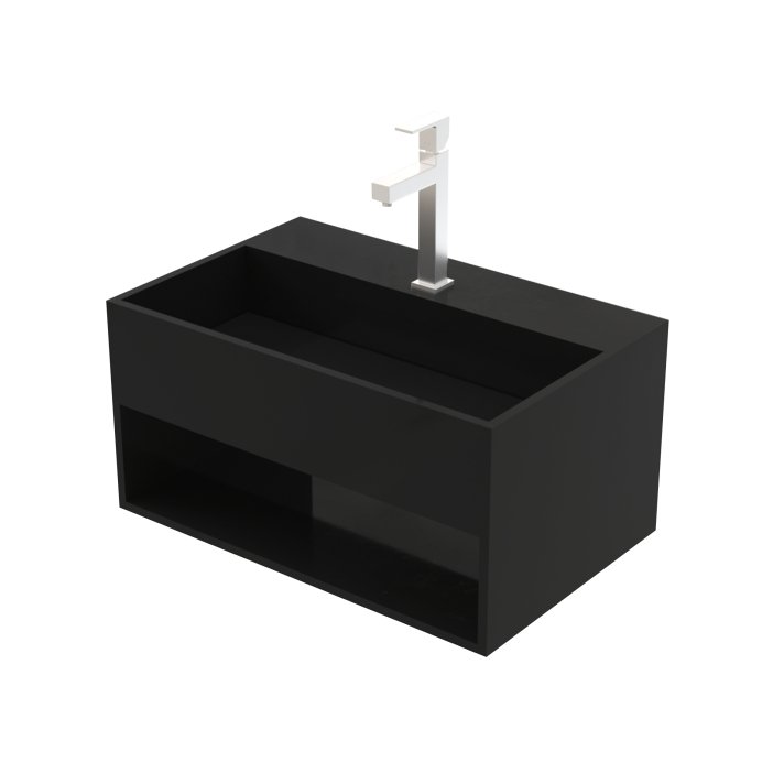 Hunk & Müeller Solid Surface Wastafel Met Onzichtbare Afvoer En Uitsparing (50x32,4x25cm) - Mat Zwart