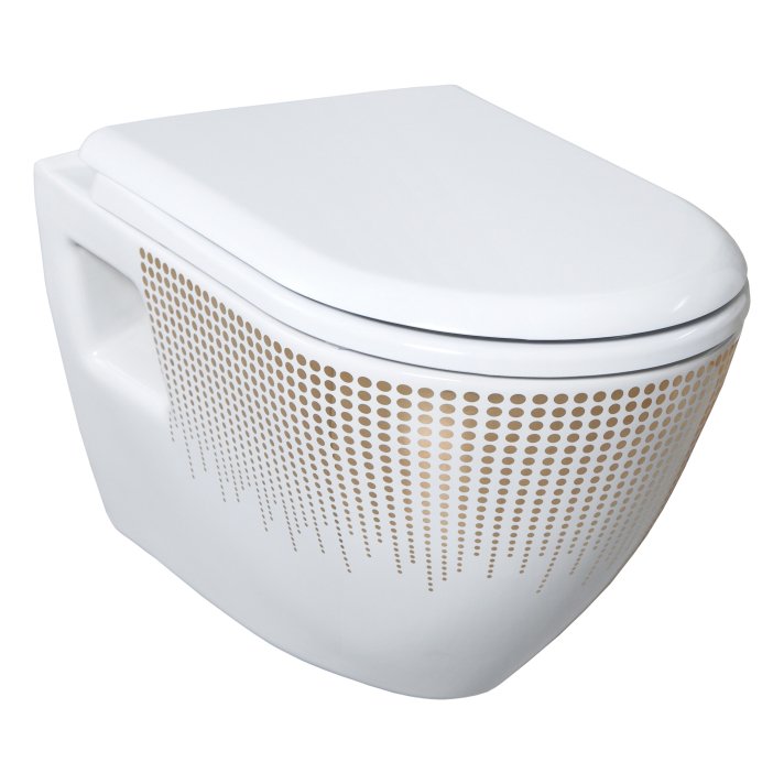 Hunk & Müeller Design Ophang Wc Zonder Sproeier (Bidet), Wit Met Goud Decoratie
