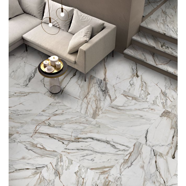 ITT Calacatta paonazzo hoogglans vloertegel 75x75 white