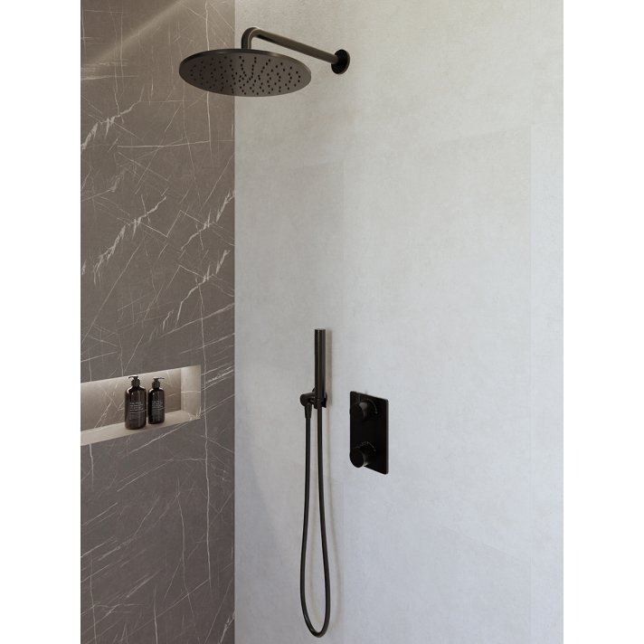 Caral inbouwthermostaat compleet met hoofddouche 30 cm en staafhanddouche mat zwart