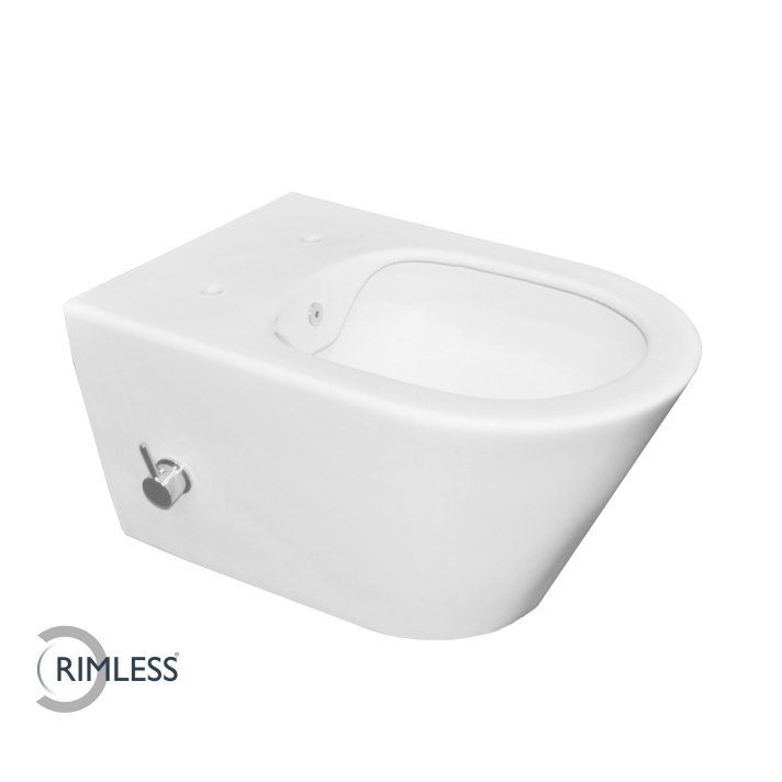 Stereo wandcloset rimless met bidetkraan warm en koudwater mat wit