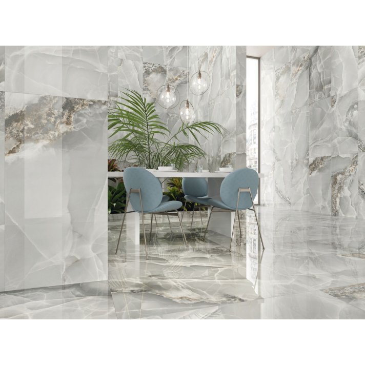 Vloer- en wandtegel marmerlook  - pulpis onix marmer grijs  60x120 hoogglans - geschikt voor woonkamer en badkamer