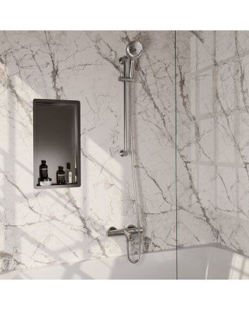 BRAUER Brushed Edition opbouw baddouche thermostaatkraan SET 02 met glijstang en 3-standen handdouche en doucheslang RVS geborsteld PVD