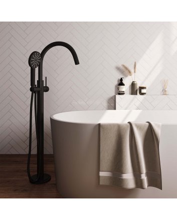 BRAUER Black Carving vrijstaande badmengkraan SET 02 met 3-standen handdouche en doucheslang mat zwart