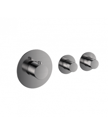 Sani DeLuxe Badset inbouw deluxe met box thermostaat, muurbevestiging / doucheslang, staafhanddouche rond Gun Metal