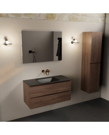 Mondiaz Aivy 100cm badmeubel Mocha, wastafel Urban solid surface midden zonder kraangat met spiegel