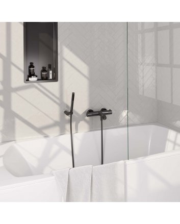 BRAUER Gunmetal Carving opbouw baddouche thermostaatkraan SET 03 met wandhouder en staaf handdouche en doucheslang gunmetal geborsteld PVD