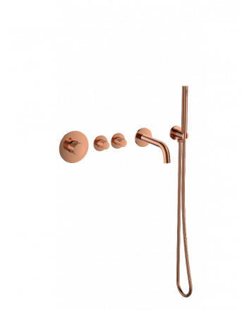 Sani DeLuxe Badset inbouw deluxe met box thermostaat, muurbevestiging / doucheslang, staafhanddouche rond Brons met geribbeld knop