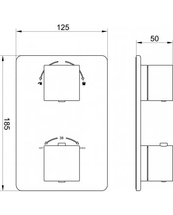 Rombo afbouwdeel inbouwthermostaat 2 weg geborsteld staal