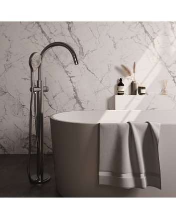 BRAUER Brushed Carving vrijstaande badmengkraan SET 02 met 3-standen handdouche en doucheslang RVS geborsteld PVD