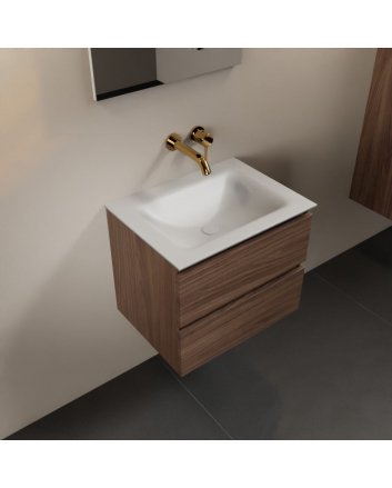 Mondiaz Aivy 60cm badmeubel Mocha, wastafel Talc solid surface midden zonder kraangat