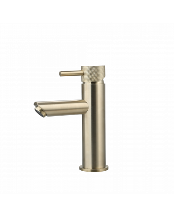 Sani DeLuxe Wastafelmengkraan opbouw Mia Goud Geborsteld met geribbeld knop