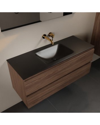 Mondiaz Aivy 120cm badmeubel Mocha, wastafel Urban solid surface midden zonder kraangat met spiegel