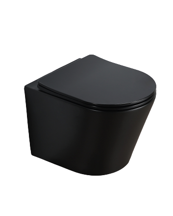 Sani DeLuxe Wandcloset budget rimfree compact Mat Zwart 36x48x25 cm met slim flatline softclose zitting