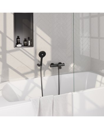 BRAUER Gunmetal Carving opbouw baddouche thermostaatkraan SET 04 met wandhouder en 3-standen handdouche en doucheslang gunmetal geborsteld PVD