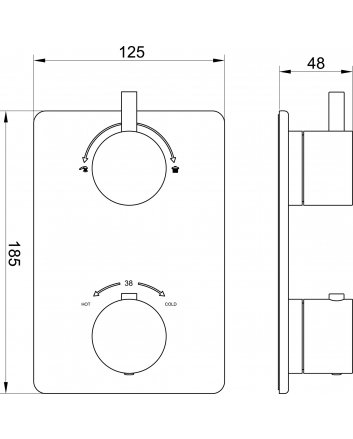 Caral afbouwdeel inbouwthermostaat 2 weg geborsteld staal